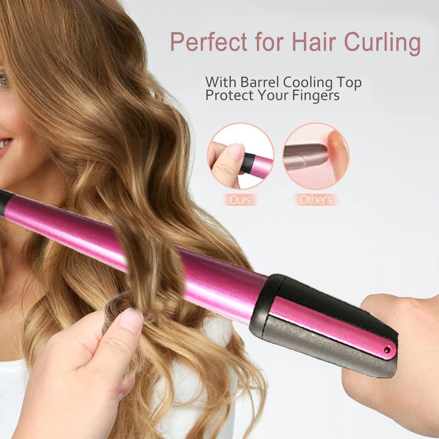 Hair Curling Wand, 0.5-1Inch Tapered Curling Iron, Professional Ceramic Hair Curler Wand with Heat-Resistant Glove, Dual Voltage (Rose Gold)