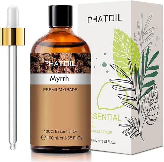 Myrrh 3.38fl.oz Essential Oil, PHATOIL Pure Aromatherapy Oils for Diffuser, Humidifier, Perfect for DIY Soap, Candle, Bath Bombs Making(100ml)