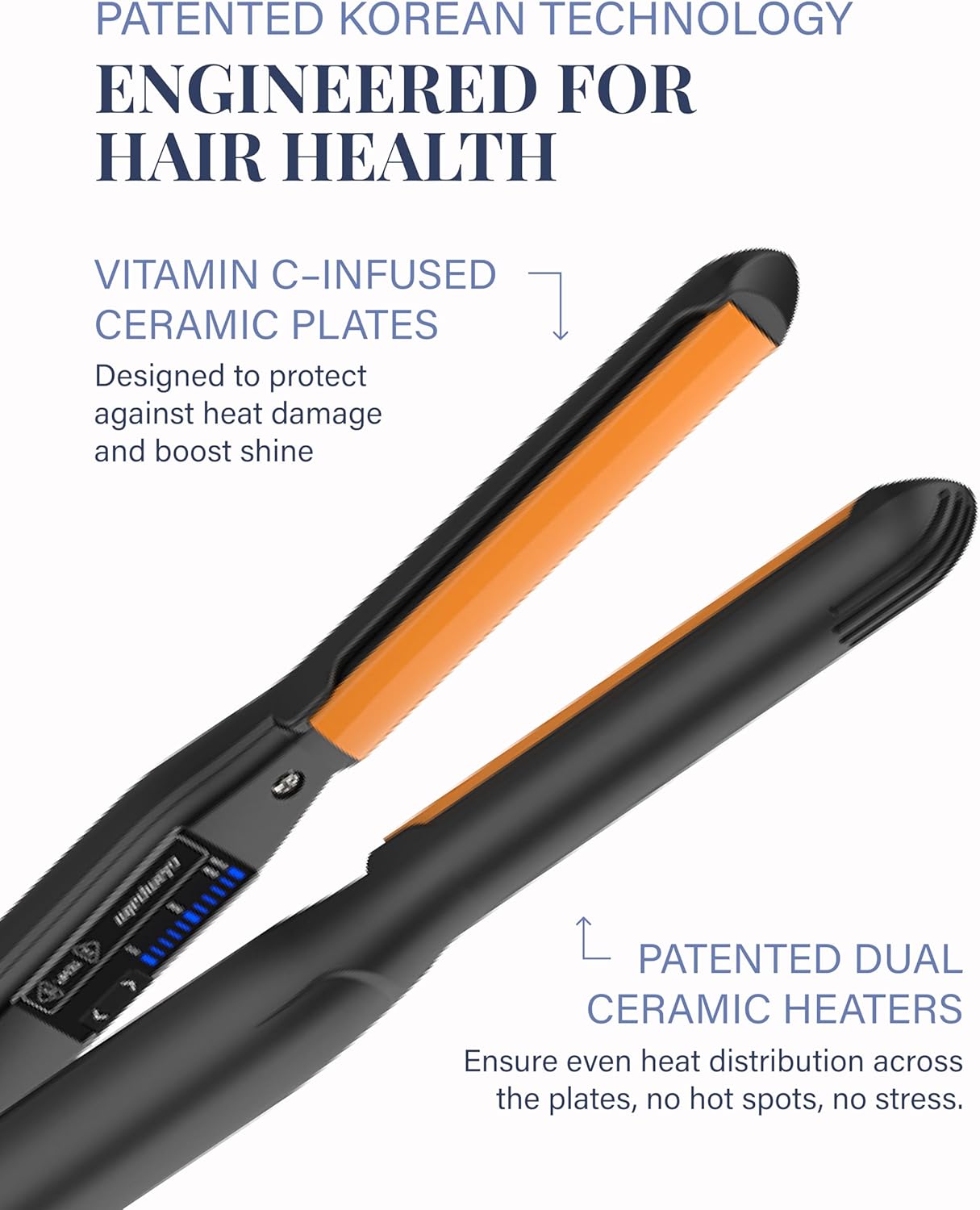 GLAMPALM Hair Straightener 0.4" Ceramic Volumizing flat iron Infused with Vita C, Korea's #1 Professional Salon Tool, Curved Plates, Dual Voltage, 11 Heat Settings(220°–450°), 20s Fast Heat-Up (GP102)