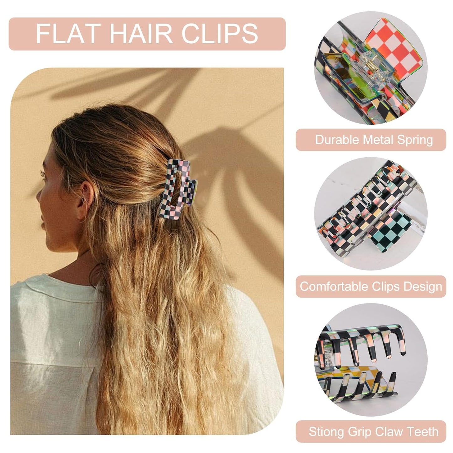 6Pcs Checkered Claw Clips for Women Multicolored Rectangle Hair Clip Strong Hold Claw Y2K Hair Accessories for Thin Thick Hair