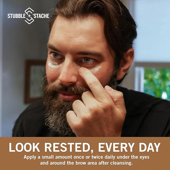 stubble & stache Refresh Under Eye Cream for Men – Reduces Puffiness, Smooths Fine Lines, Brightens Tired Eyes – With Acmella, Caffeine & Hyaluronic Acid – Fast-Absorbing, Fragrance-Free – 1oz