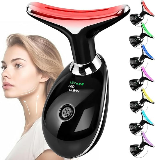 Red-Light-Therapy-for-Face and Neck with 7 Color, Facial Massager for Face and Neck, Face 𝖲 culpting Wand (Black)