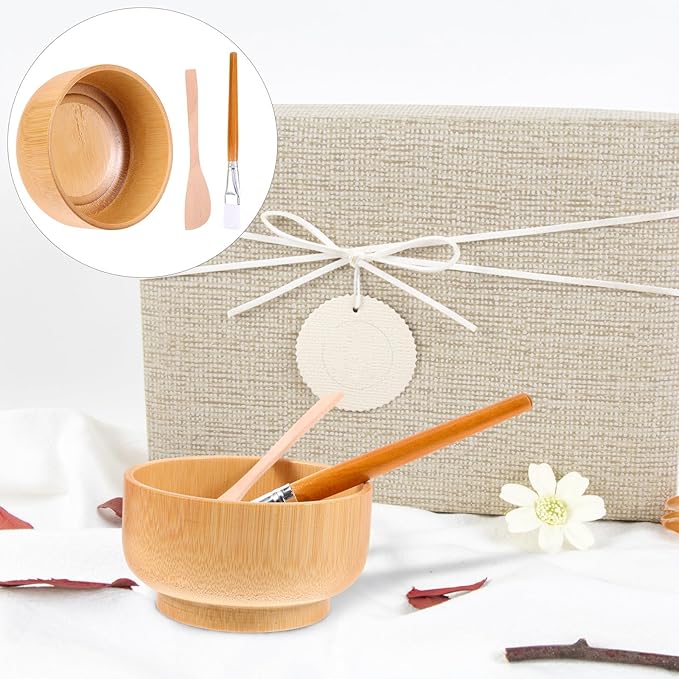 Wood Face Mask Mixing Bowl Set For Ladies Facial Skincare Clay Mixing DIY Vintage Facemask Bowl Kit with Mask Spoon Spatula Brush