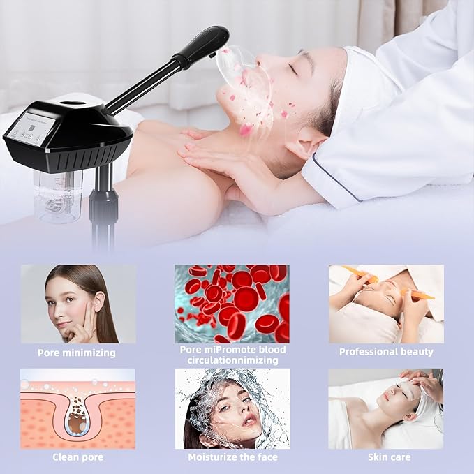 Professional Facial Steamer, Face Steamer on Wheels, Ozone Face Steamer, Facial Steamer for Spa, Salon and at Home Use