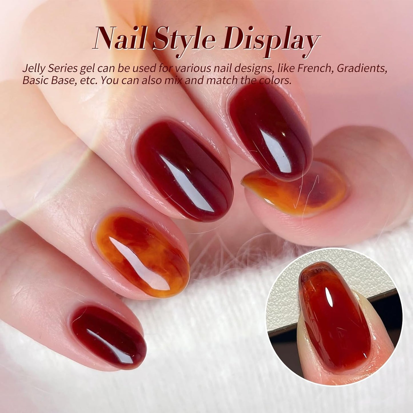 Born Pretty Fall Winter Jelly Gel Nail Polish Amber Crystal Transparent Brown Orange Red Gel Polish Nail Art Manicure DIY at Home and Salon 6PCS 7ML