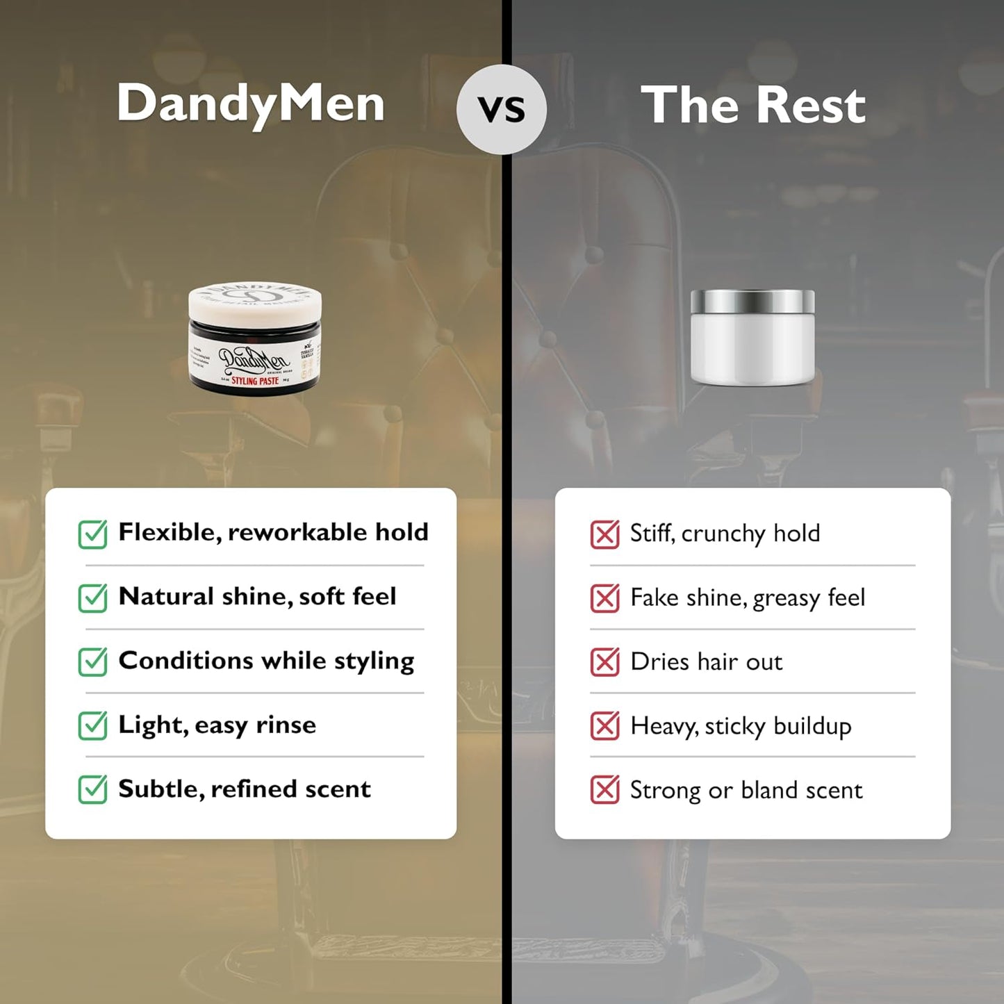 Styling Paste – Medium Hold with Flexible Control and Natural Shine – Enriched with Beeswax & Pro-Vitamin B5 – 3.4 oz (1-pack, Tobacco Vanilla)