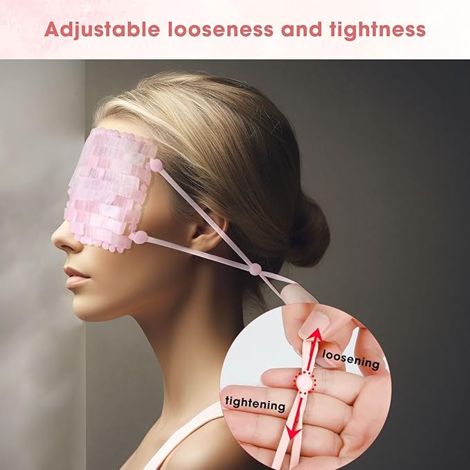 Rose Quartz Eye Mask - with Adjustable Strap for face 100% Natural Gemstone Jade Sleep Mask for Hot & Cold Anti Aging Therapy by LazyGa