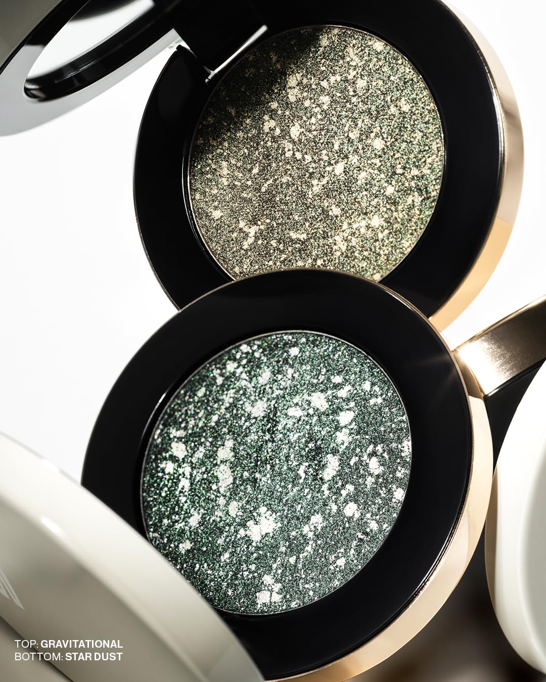 MAKE Beauty Multi-Chromatic Eye Shadow. Metal Reflecting Luminous Foil Finish Creamy, Buildable, Dimensional Long-wear, Crease-proof Powder Eyeshadow, Multichrome Shade - Stardust, Emerald Green