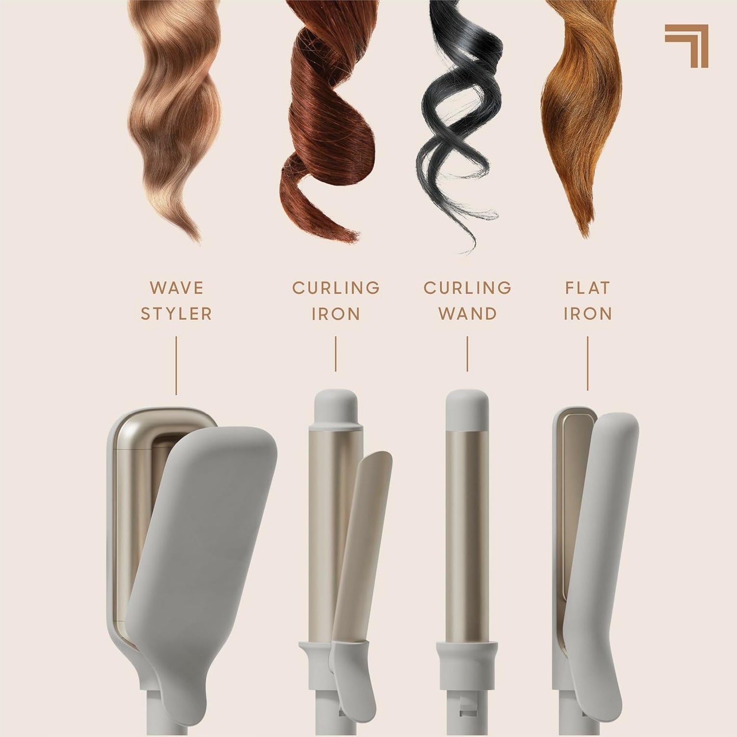 Sharper Image® Revel 4-In-1 Styling Iron |4 Attachments| Multi-Styler 1" Curling Wand, Wave Styler, Flat Iron| Adjustable Heat| Ceramic Tourmaline Technology|Hair Straightener & Curler| Gift for Women