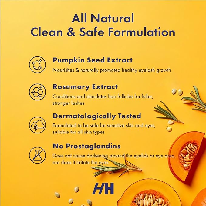 Handmade Heroes 100% Natural Eyelash Serum - Rosemary and Pumpkin Seed Oil for Fuller and Longer Looking Eyelashes, Lash Enhancing Serum for Natural Lashes, Extensions & Eyebrows