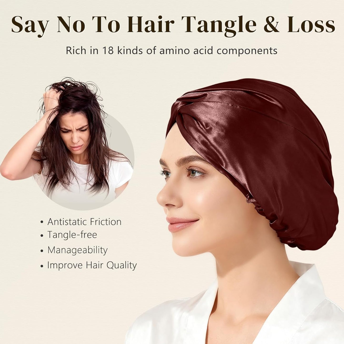 ZIMASILK 22 Momme 100% Mulberry Silk Bonnet for Sleeping & Women Hair Care, Highest Grade 6A Silk Hair wrap for Sleeping with Premium Elastic Stay On Head (1Pc, Burgundy)