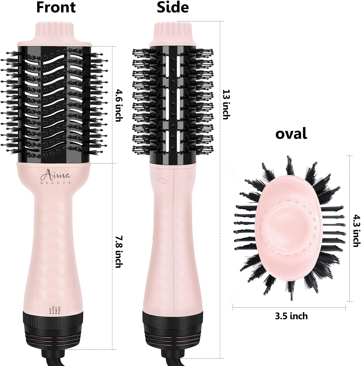 Aima Beauty One-Step Volumizer Hair Dryer Brush, 4-in-1 Upgrade Hot Air Brush for Less Frizz, More Shine, Oval Brush for Blowout, Pink