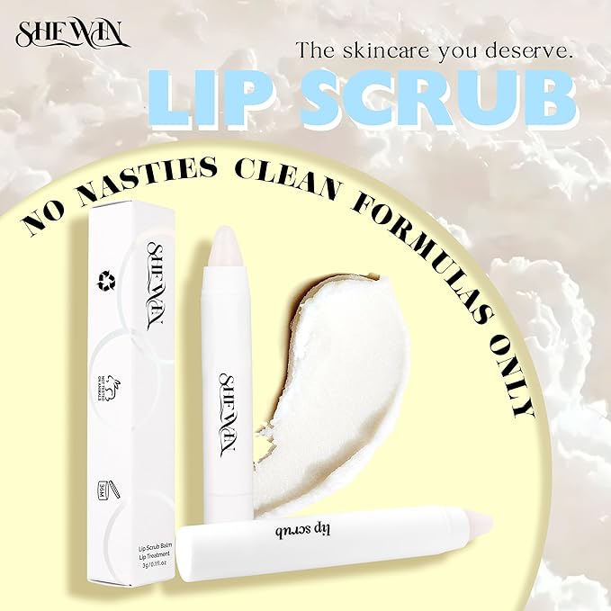 Sugar Lip Scrub Exfoliator: 3-in-1 Lip Therapy Hydrating Lip Balm for Soft Nourished Flake-Free Lips One-Step Prep 0.1 oz (3g, Peach)