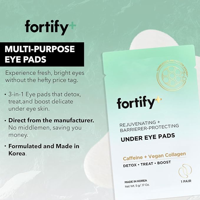 Fortify 9-in-1 Korean Under Eye Pads with Zeolite - Anti Dark Circles & Puffy Eyes Treatment, Dermatologist Tested - 5 Pairs (1 Pack)