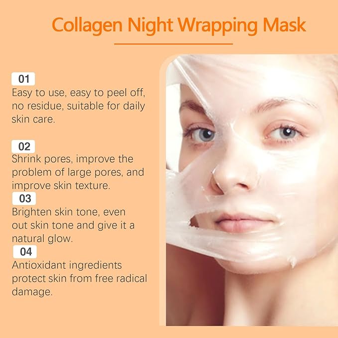 Turmeric Collagen Face Mask, Overnight Wrapping Face Mask Peel Off Facial Mask for Elasticity and Hydration, Reduce Sagging and Dullness for All Skin Type, 2.65 Fl Oz