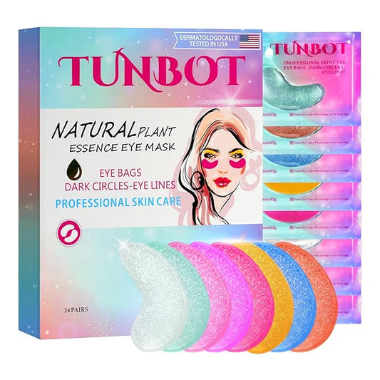 TUNBOT Under Eye Patches - 24 Pairs Natural Plant Extracts Eye Mask for Reduces Puffiness and Dark Circles Facial Anti-Aging, Hyaluronic Acid Eye Gel