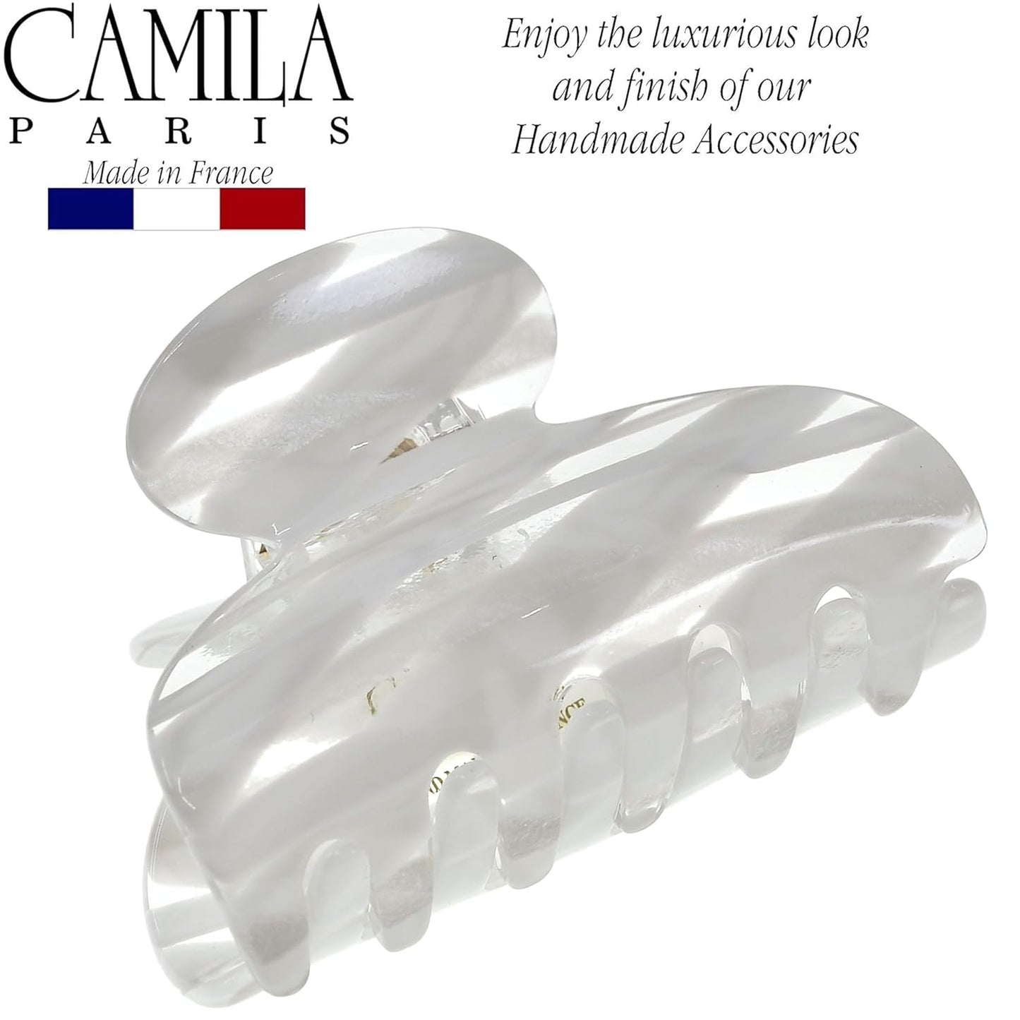 Camila Paris CP3071 French Hair Clip for Women, Handmade, White, Small, Girls Hair Claw Clips Jaw, Durable Styling Hair Accessories for Women, Strong Hold No Slip Grip, Made in France