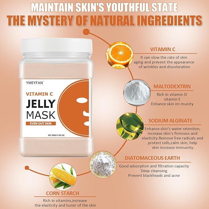 Jelly Mask for Facials Professional - Vitamin C Jelly Mask Powder, Even Face Skin Care for Facial Vajacial Peel Off Mask, Esthetician Supplies, Natural Ingredients Unscent