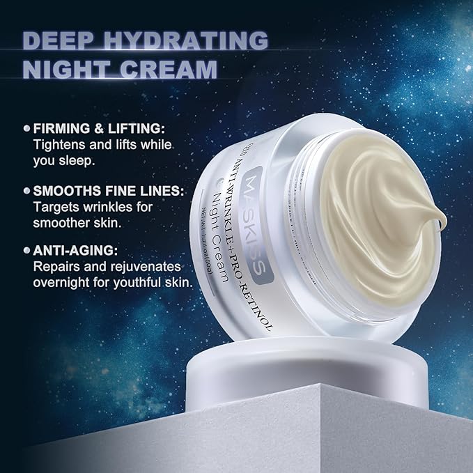 24K Gold Under Eye Patches (50 Pairs) & Q10 Anti-Wrinkle Night Cream, Pro-Retinol Face Moisturizer for Firming, Hydrating & Anti-Aging Skincare