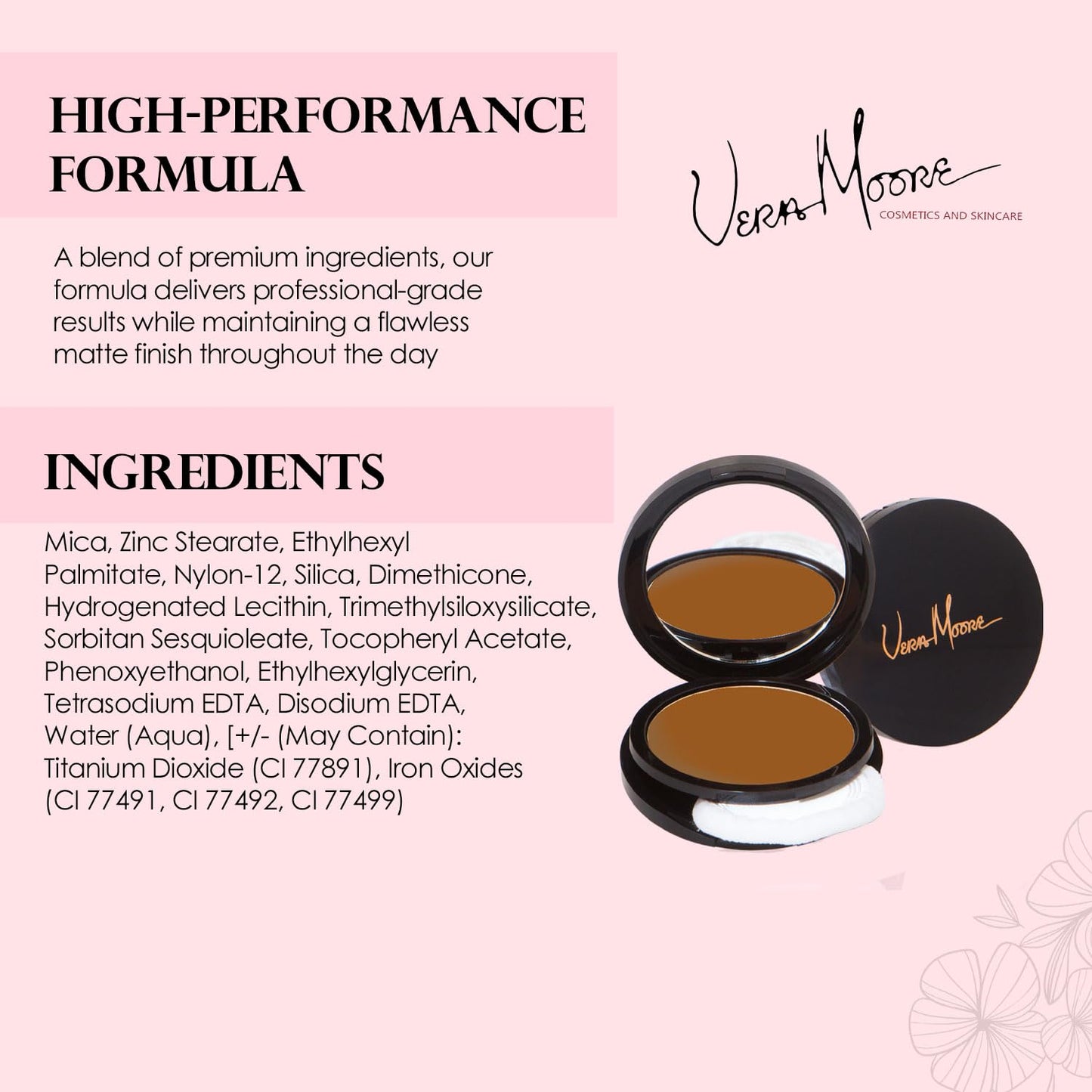 Vera Moore Matte Pressed Powder, Makeup Setting Compact Powder, Face Powder for Full Coverage with Flawless Finish, Shine, Matte Finish for All Skin Types (Sweet Honey, 12.5g)
