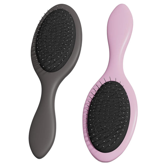WeiLa Anti-Static Hair Brush Oval, Stainless-Steel Bristles Detangler for Wigs & Hair, ABS Handle (Granite Mauve + Pink, Couple)