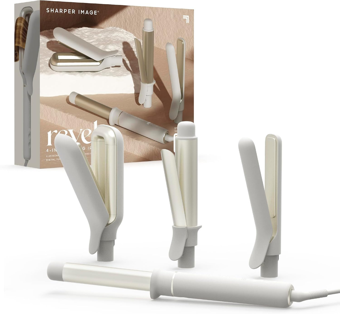 Sharper Image® Revel 4-In-1 Styling Iron |4 Attachments| Multi-Styler 1" Curling Wand, Wave Styler, Flat Iron| Adjustable Heat| Ceramic Tourmaline Technology|Hair Straightener & Curler| Gift for Women