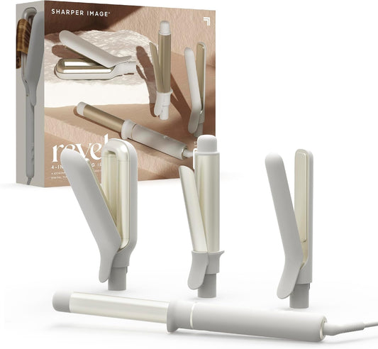 Sharper Image® Revel 4-In-1 Styling Iron |4 Attachments| Multi-Styler 1" Curling Wand, Wave Styler, Flat Iron| Adjustable Heat| Ceramic Tourmaline Technology|Hair Straightener & Curler| Gift for Women