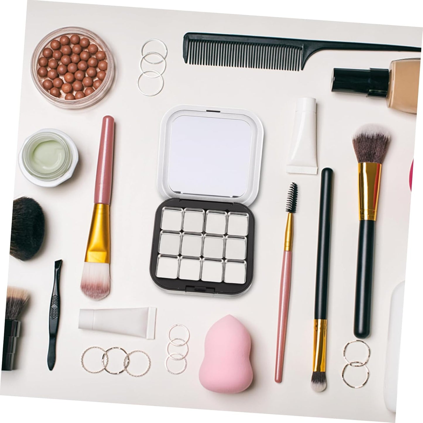 FRCOLOR 2Pcs Empty Magnetic Eyeshadow Makeup Palette DIY Blush Lipstick Contouring Powder Tray with 12 Grids Travel Size Cosmetic Pans Eyeshadow Makeup Containers for Women