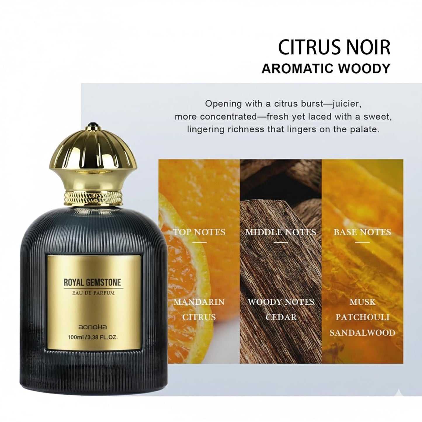 Citrus Noir – Luxury Aromatic Woody Eau de Parfum for Men, Long-Lasting Fragrance 3.3 Fl Oz | Mandarin Citrus Spark with Cedar, Musk & Sandalwood Depth