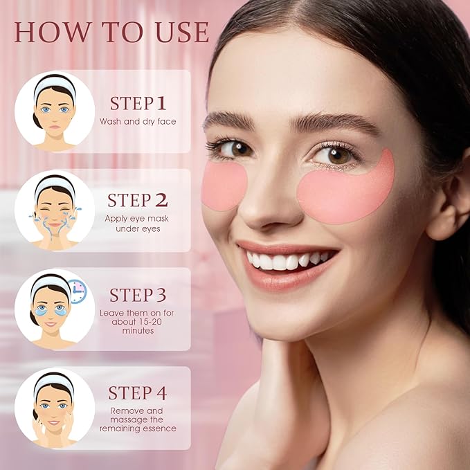 Under Eye Patches Masks - for Eye Bags with Collagen and Hyaluronic Acid, Dark Circles,and Fine Lines, Fade Wrinkles Treatment for Women and Men - 60 Pcs Pink