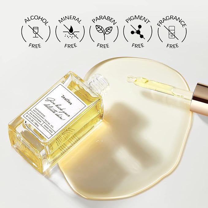 ZealSea Superfood Antioxidant Face Oil: Facial Oil with Antioxidant Rich Plant-Based Oils Hydrating Moisturizing and Smooth Dry Skin Care Gua Sha Massage Skin Therapy Oil for Women Men, 1 Fl Oz