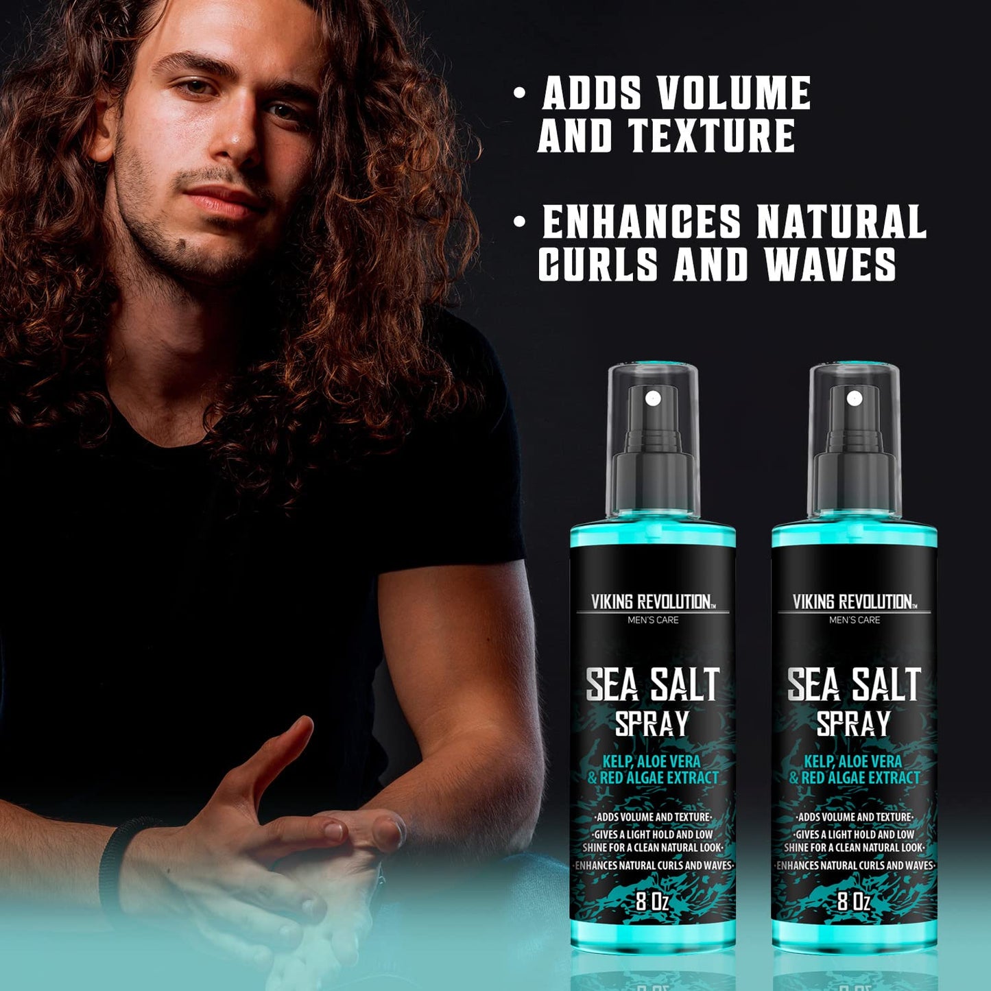 Viking Revolution Sea Salt Spray for Hair Men - Hair Texturizing Sprays with Kelp, Aloe Vera & Red Algae Extract - Surf Sprays to Add Volume and Texture- Sea Salt for Men Beach Hair Spray (2 pack)