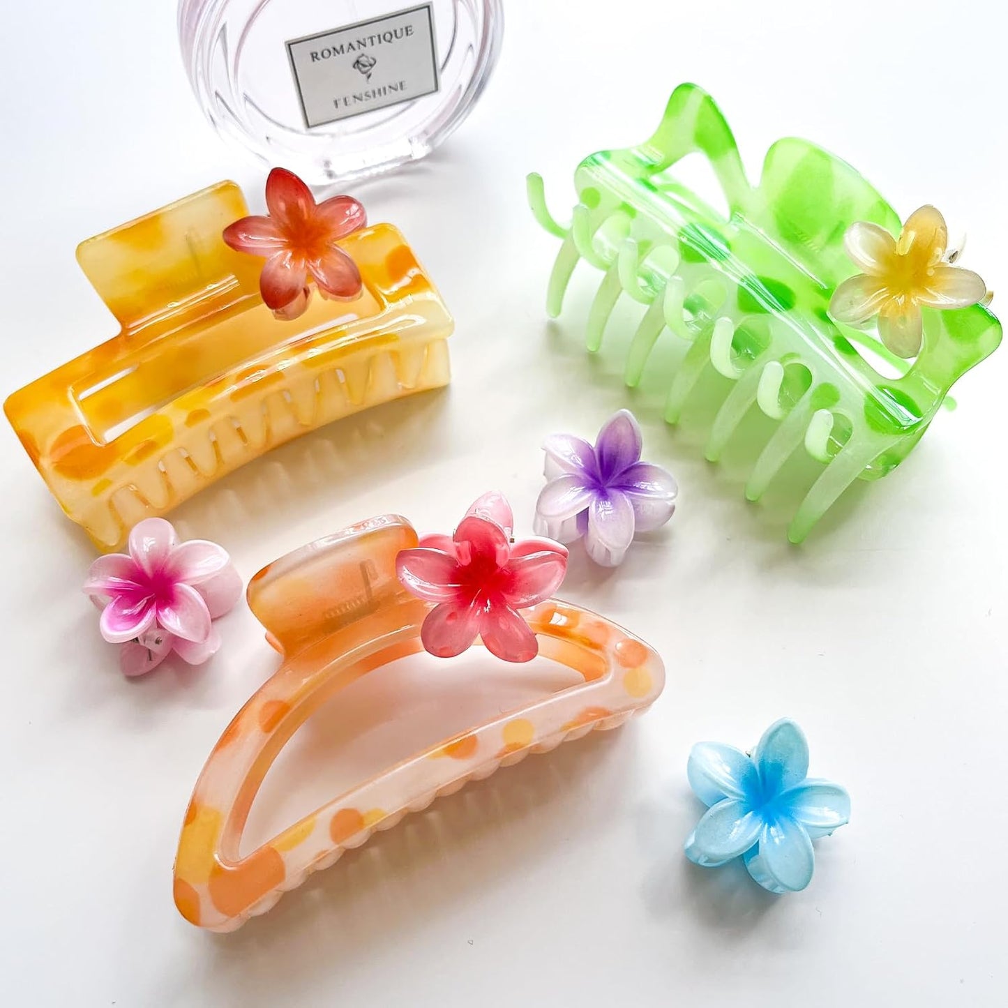 Hair Claw Clips for Women Girls,3PCS Big Claw Clips for Thick Thin Hair Claws,6PCS Small Hawaiian Flower Hair Clups,Cute Womens Hair Accessories,Summer Beach Vacation Essentials (polychrome)
