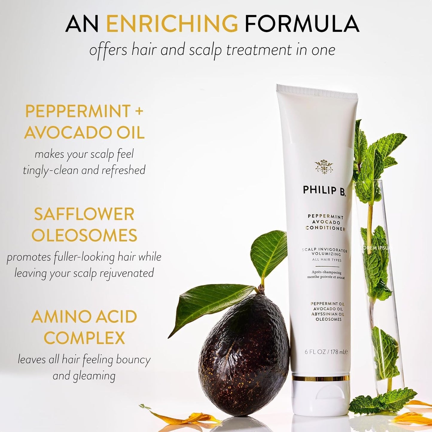 PHILIP B. Peppermint Avocado Conditioner 6oz + Peppermint Avocado Shampoo 2oz Set - Volumizing & Clarifying, Peppermint Oil and Eucalyptus Invigorates the Scalp With a Tingly Sensation
