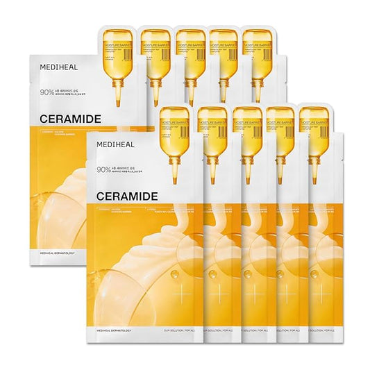 Mediheal Ceramide Essential Sheet Mask Moisture Barrier 10 pcs. 90% Ceramide & 4X Ceramide Liposome Technology for intense hydration and strengthening the barrier. Vegan formula.