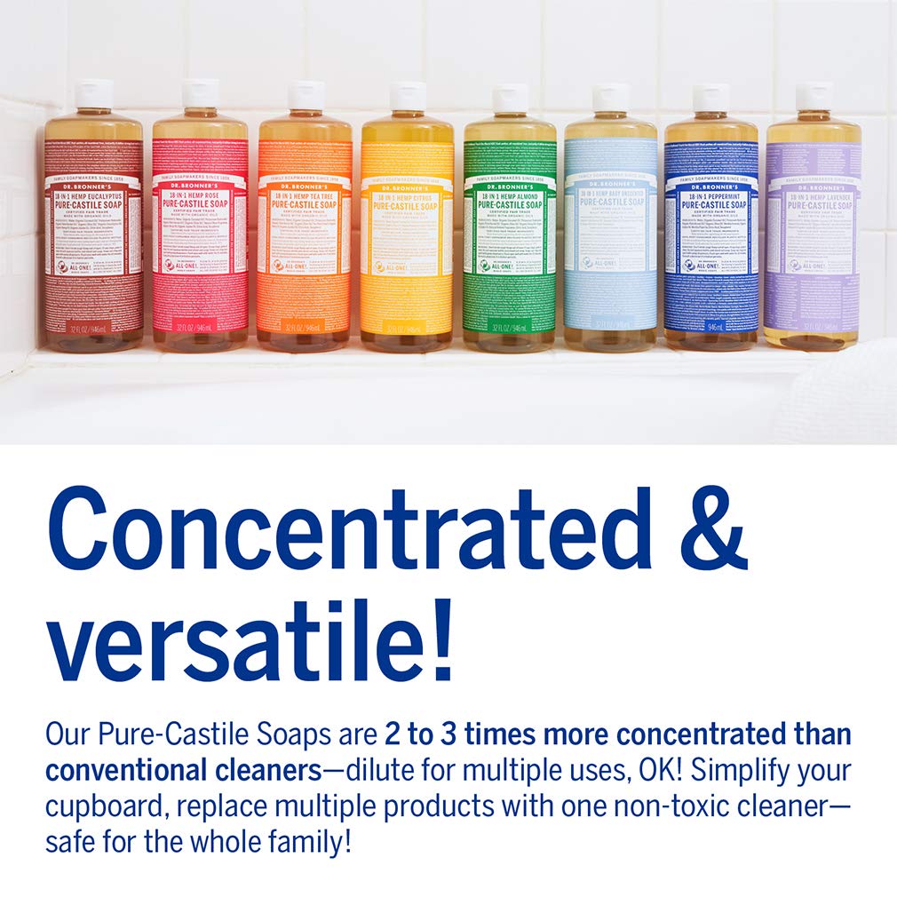 Dr. Bronner's Magic Soap-Pure-Castile Liquid Soap (Baby Unscented, 32 ounce, 2-Pack)-Regenerative Organic Certified Oils, 18-in-1 Uses: Body, Laundry & Dishes, For Sensitive Skin, No Fragrance