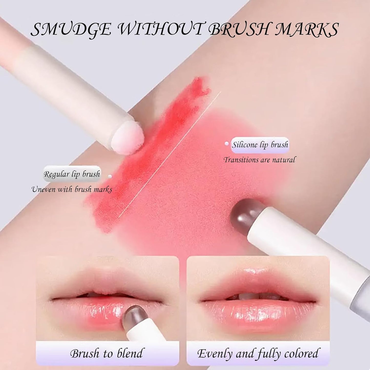 6 PCS Silicone Lip Applicator, Lip Balm Brush with Cap for Lipstick Lip Gloss(Pink & Gray)