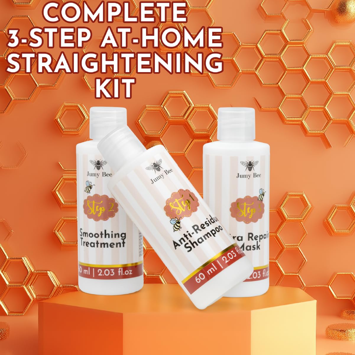 Brazilian Keratin Treatment Kit – JumyBee 3 Steps 2.03 fl oz | Formaldehyde-Free At Home Hair Straightening & Smoothing System |Keratina para Alisar el Pelo | Anti-Frizz Repair Mask & Shampoo