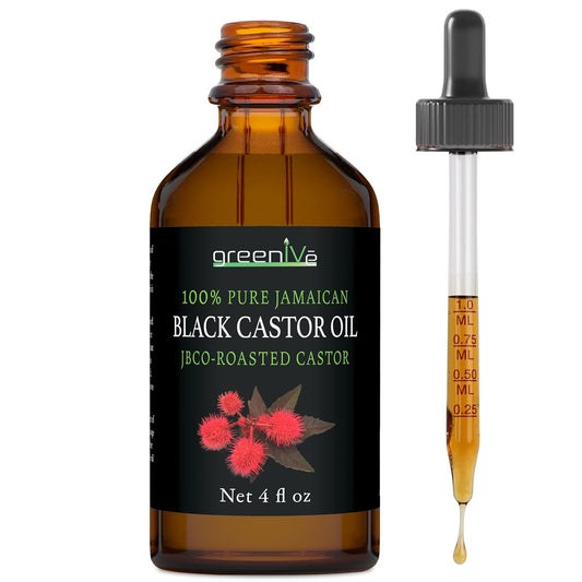 GreenIVe Organically Grown Jamaican Black Castor Oil JBCO 100% Pure Glass Bottle Cold Pressed Amazin Results (4 Ounce)