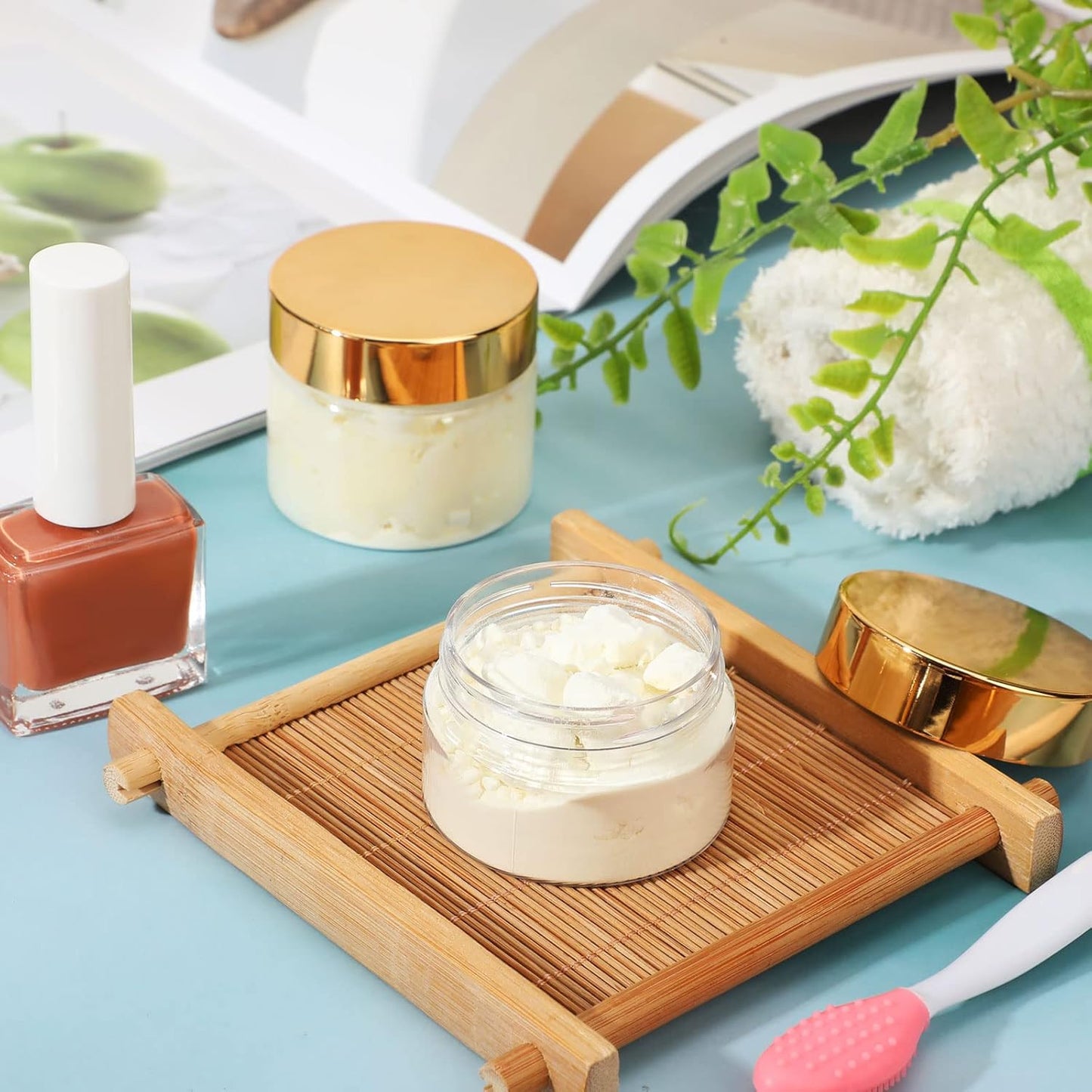 Patelai 4 Pieces Round Wide-mouth Leak Proof Plastic Container Jars with Lids for Travel Storage Makeup Beauty Products Face Creams Oils Salves Ointments DIY Making(1 Ounce,Gold)