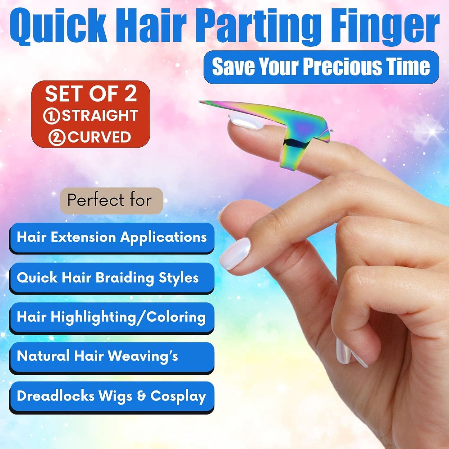 My Hair Tools 2PCS Pro Hair Parting & Sectioning Rings - Stainless Steel Finger Quick Braiding Pick Tool for Precise Styling & Installation of Human Hair Extensions Lightweight Hair Separating Tool
