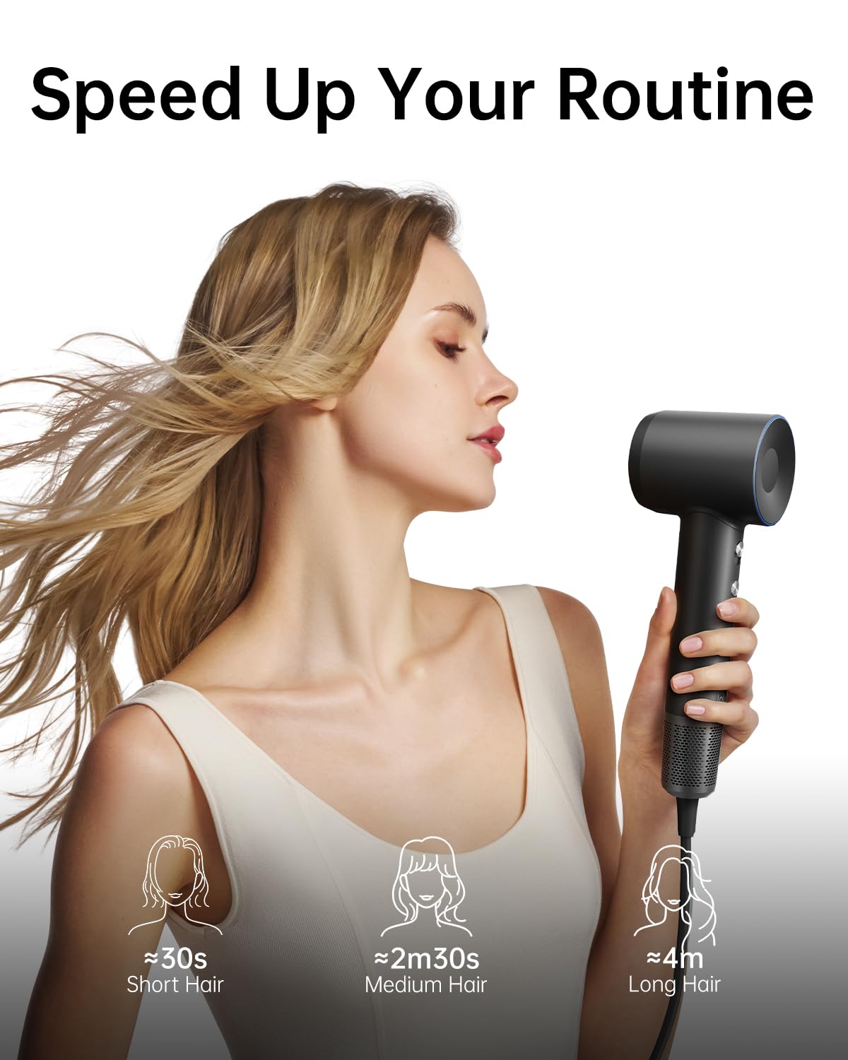 Laifen Swift Hair Dryer, High Speed 200M Ionic Blow Dryer with 110, 000 RPM Brushless Motor for Fast Drying, Low Noise, Hairdryer with Magnetic Nozzle