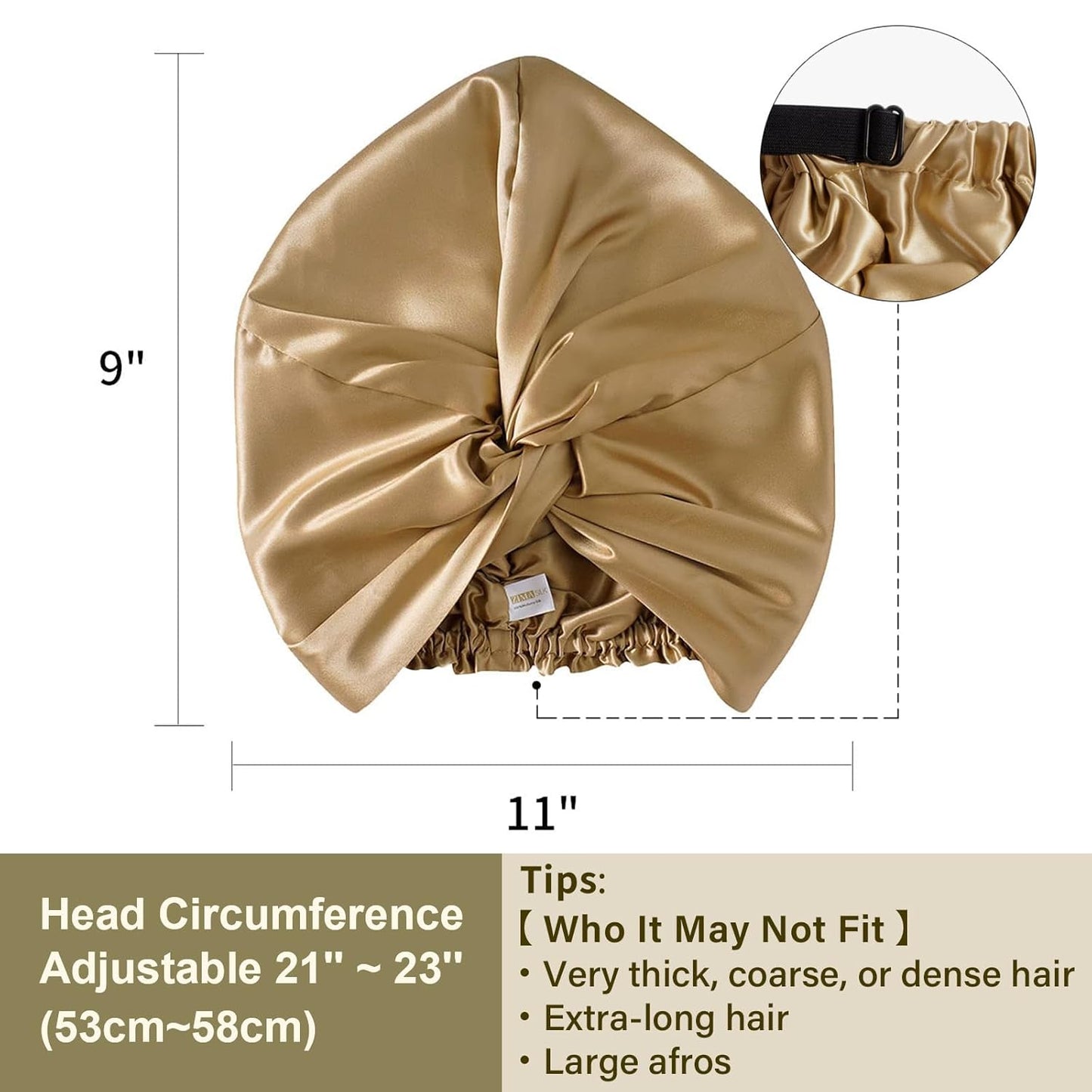 ZIMASILK 22 Momme 100% Mulberry Silk Bonnet for Sleeping & Women Hair Care, Highest Grade 6A Silk Hair wrap for Sleeping with Premium Elastic Stay On Head (1Pc, Golden)