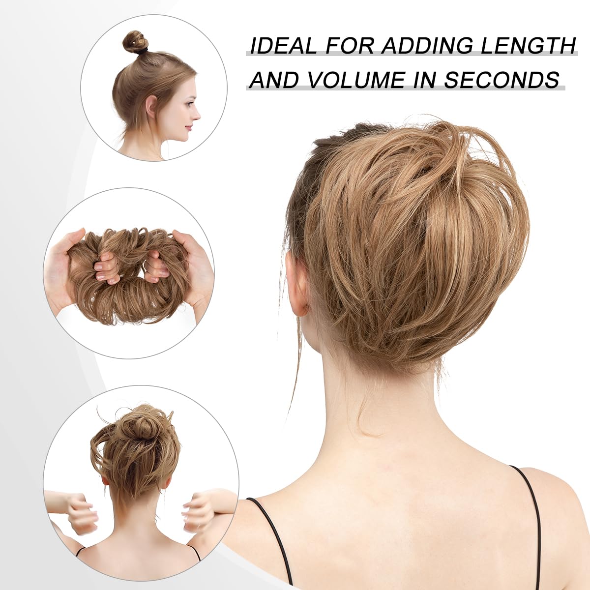 CJL HAIR Large Messy Bun Hair Piece Wavy Curly Scrunchies Synthetic Chignon Ponytail Hair Extensions Thick Updo Hairpieces for Women Dirty Blonde