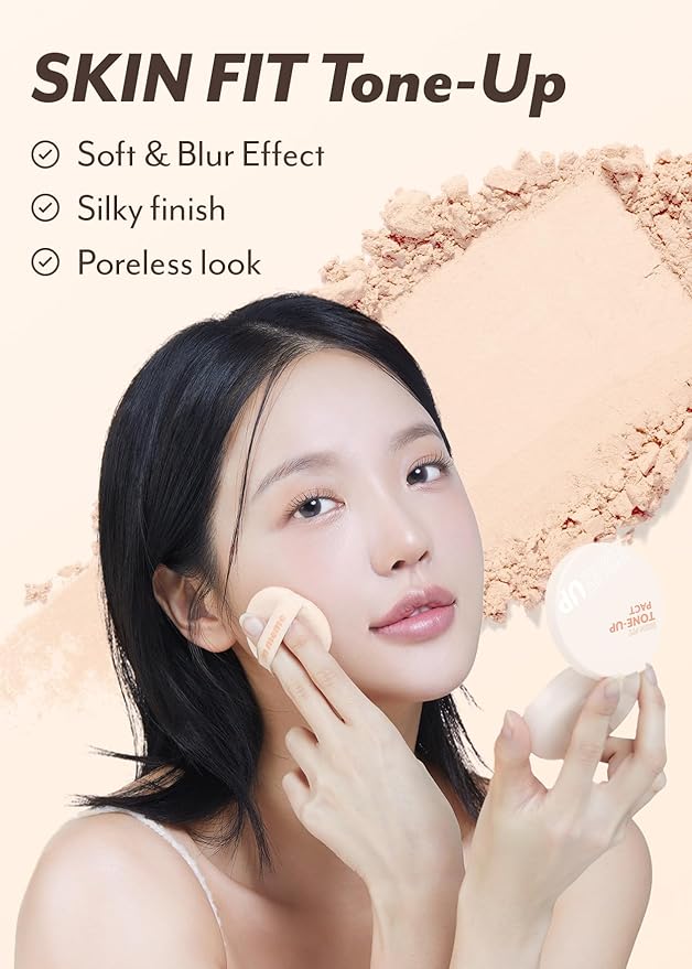 I'M MEME Skin Fit Tone Up Pact, 0.35 Oz + NOONI Korean Cleansing Oil - Snow Aqua 0 LHA Toning Pore Care Korean Facial Oil Cleanser, 6.76 fl.oz Bundle