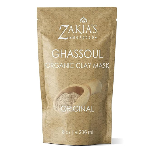 Moroccan Ghassoul Clay Mask - Organic Natural Facial Mask and Skin Care Treatment - Anti-aging Mud Mask Heals Dry & Oily Skin, Acne, Eczema & Psoriasis - 8 Oz