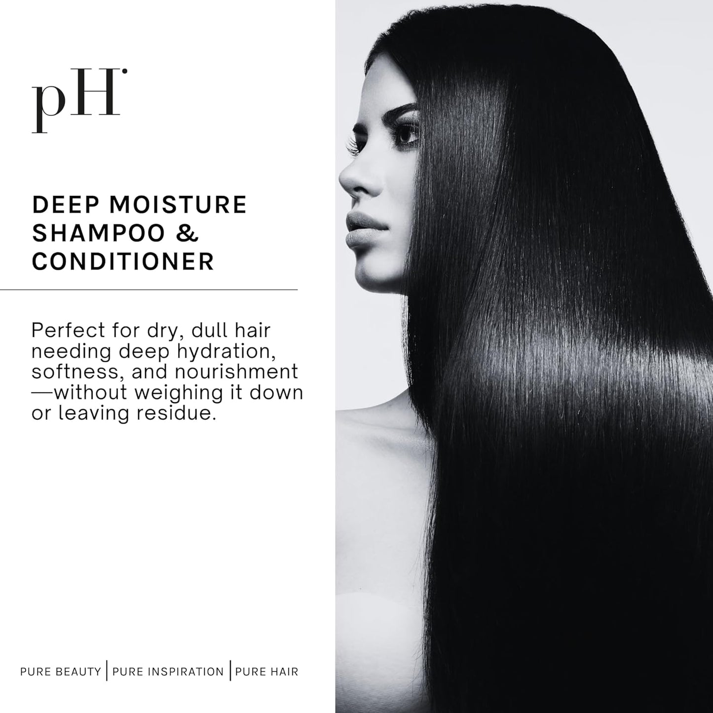 pH PURE HAIR Deep Moisture Shampoo & Conditioner Set - Moisturizing Formula For Dry Damaged Hair - Enriched with Kokum Nut Butter and Rose Extract - 8.45 Oz (Pack of 2)