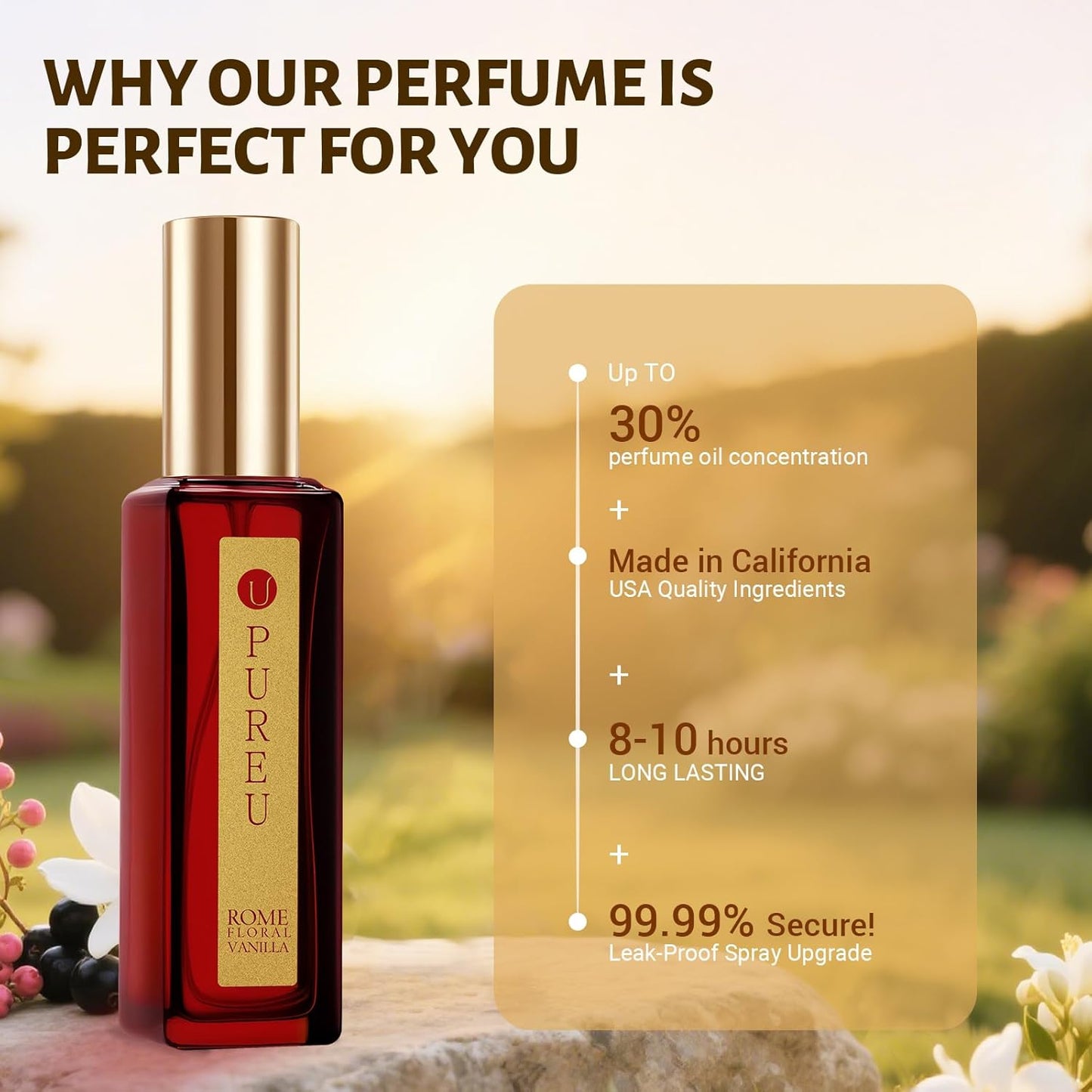 Vanilla Perfume for Women - Sweet Vanilla, Fruity, Cashmeran Wood, Jasmine Floral - Eau de Parfum Long Lasting Perfumes Travel Size Extrait de Parfum, 20ML/ 0.7 fl (Rome Perfume)