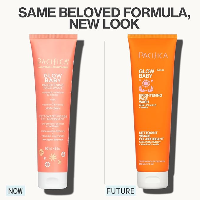 Pacifica Glow Baby Brightening Facial Cleanser 5oz – Vitamin C & Glycolic Acid (AHA) Face Wash for Radiance – Daily Cleanser for Anti-Aging Exfoliating for Smooth, Even Glowing Skin Vegan Clean Beauty