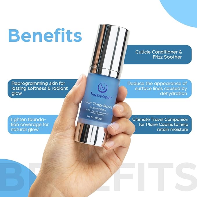 Professional Grade Super Charge Blue Oil – Intense Hydration & Radiance with Essential Oils & Lipid-Rich Plant Oils, Vegan & Cruelty-Free, 1 oz